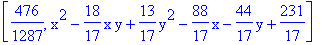 [476/1287, x^2-18/17*x*y+13/17*y^2-88/17*x-44/17*y+231/17]